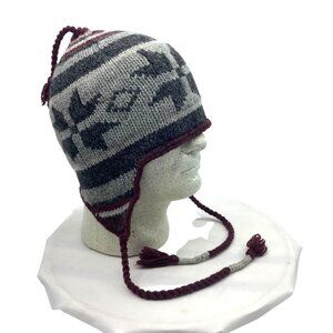 Wool Blend Knit Earflap Peruvian Hat Beanie Cap Adult OS Gray Winter Target